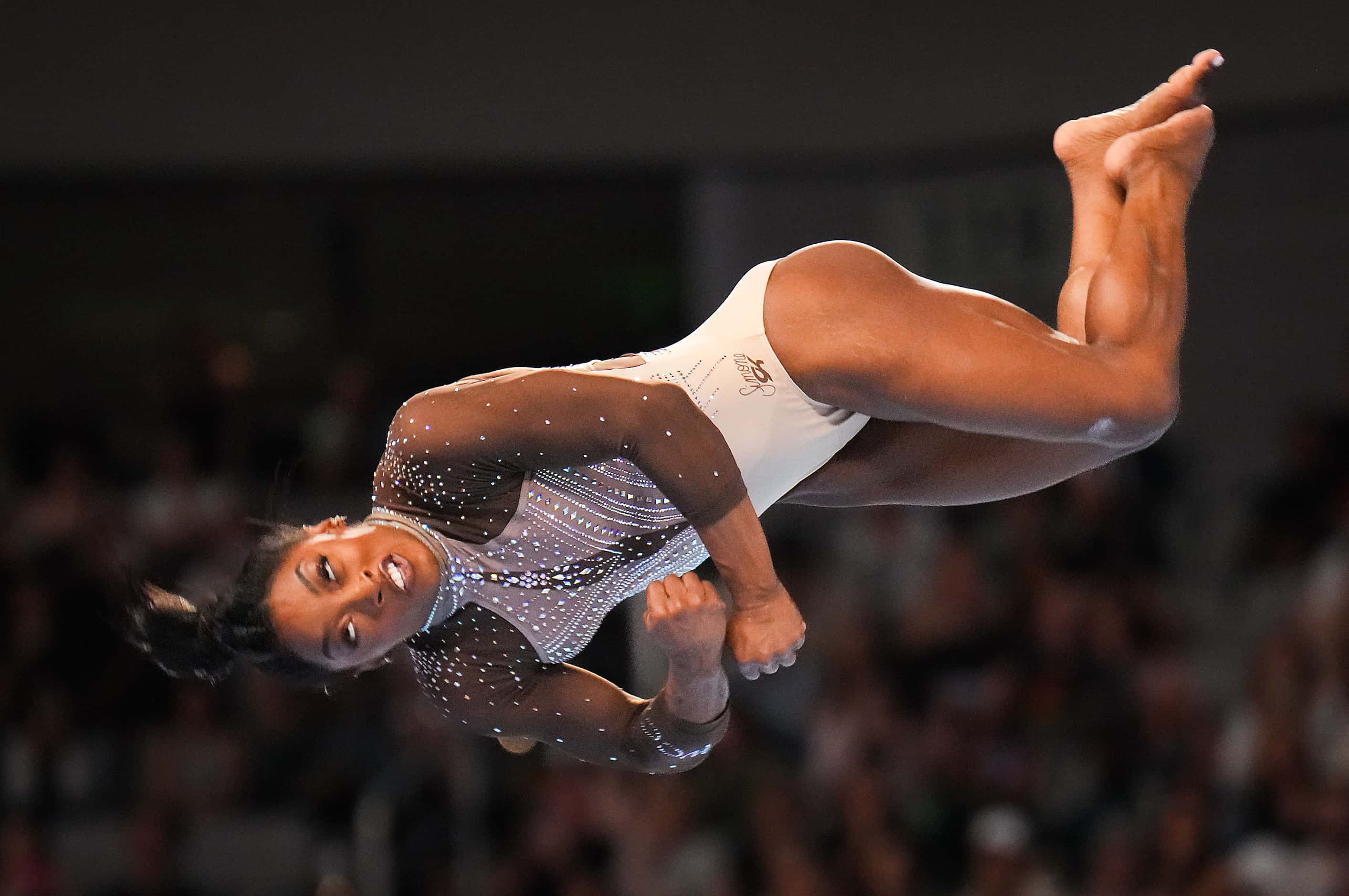 Simone Biles competes on the floor during the U.S. Gymnastics Championships on Sunday, June...