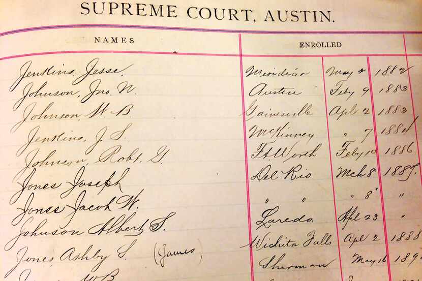 The Texas Supreme Court rolls showing John Johnson on the second line from the top. He was...