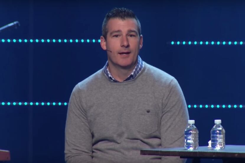 Pastor Andy Savage speaks to Highpoint Church in Memphis on Sunday. During the service,...