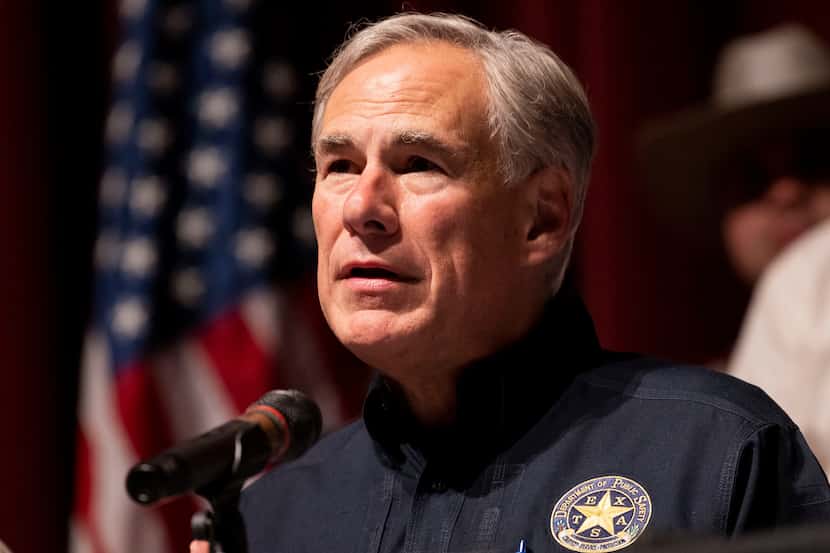 Governor Greg Abbott speaks during a press conference about the Robb Elementary School...