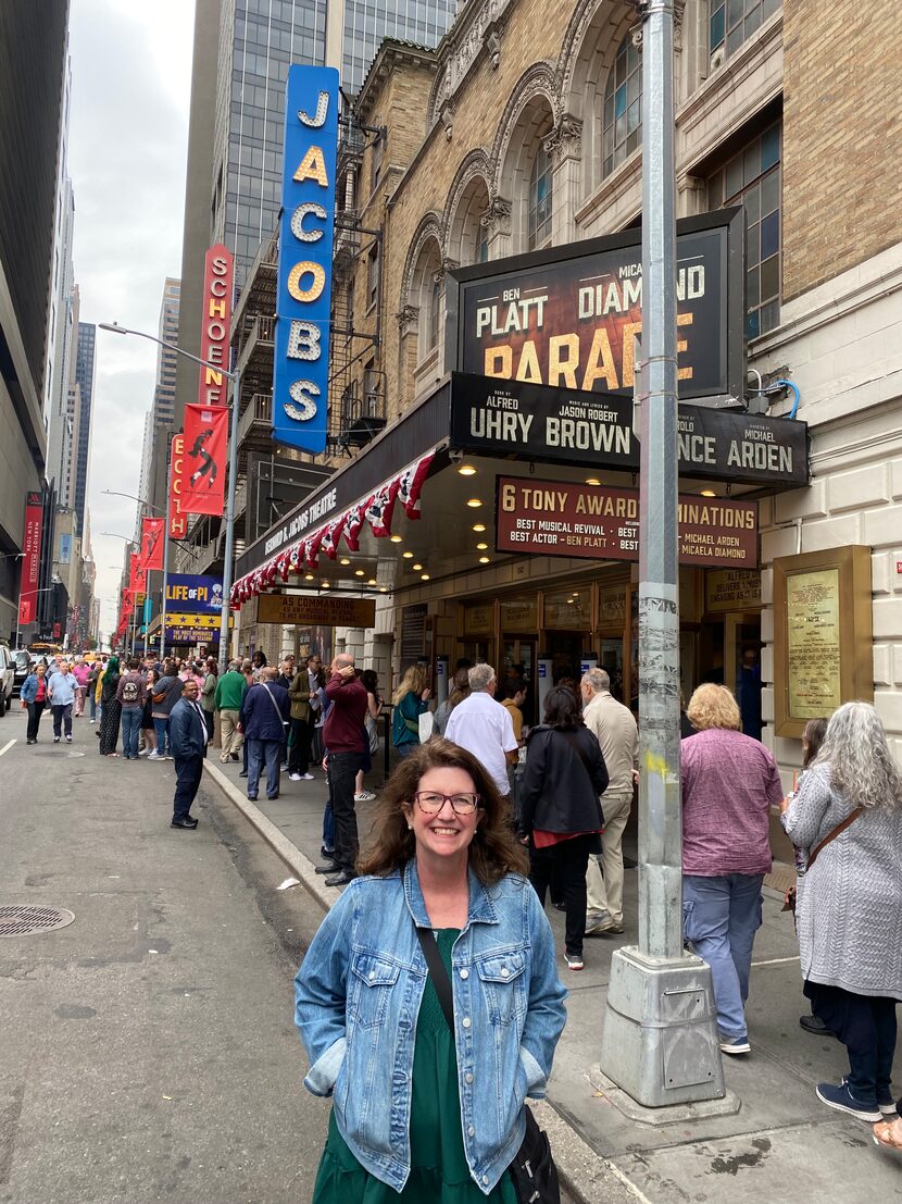 Tyra Damm poses for a photo outside the Bernard Jacobs Theatre before a June 3 matinee...