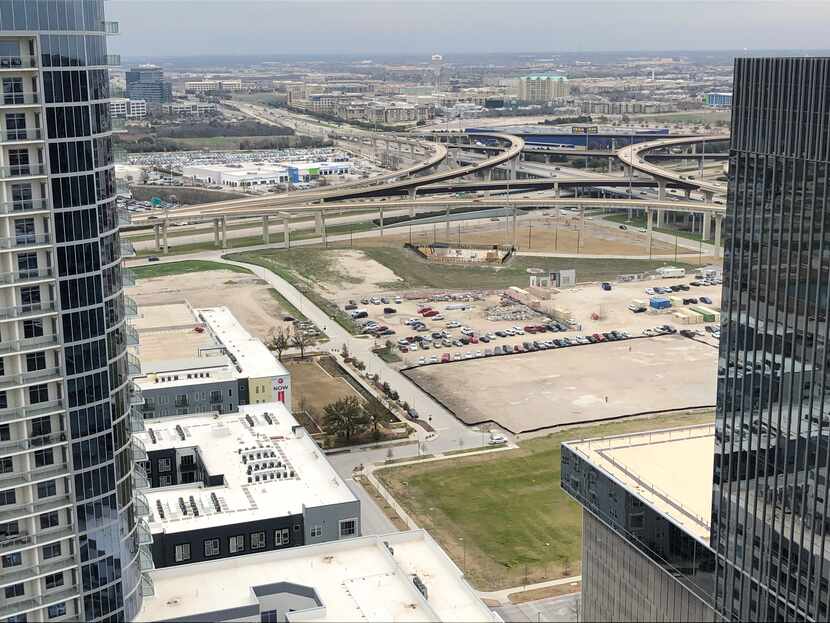 Two of the last vacant properties in Legacy West are at the southwest corner of the tollway...