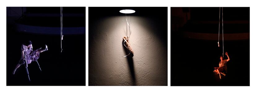Amy Morrow performs Conversation While Dancing with ballet shoes hanging from ribbon at the...