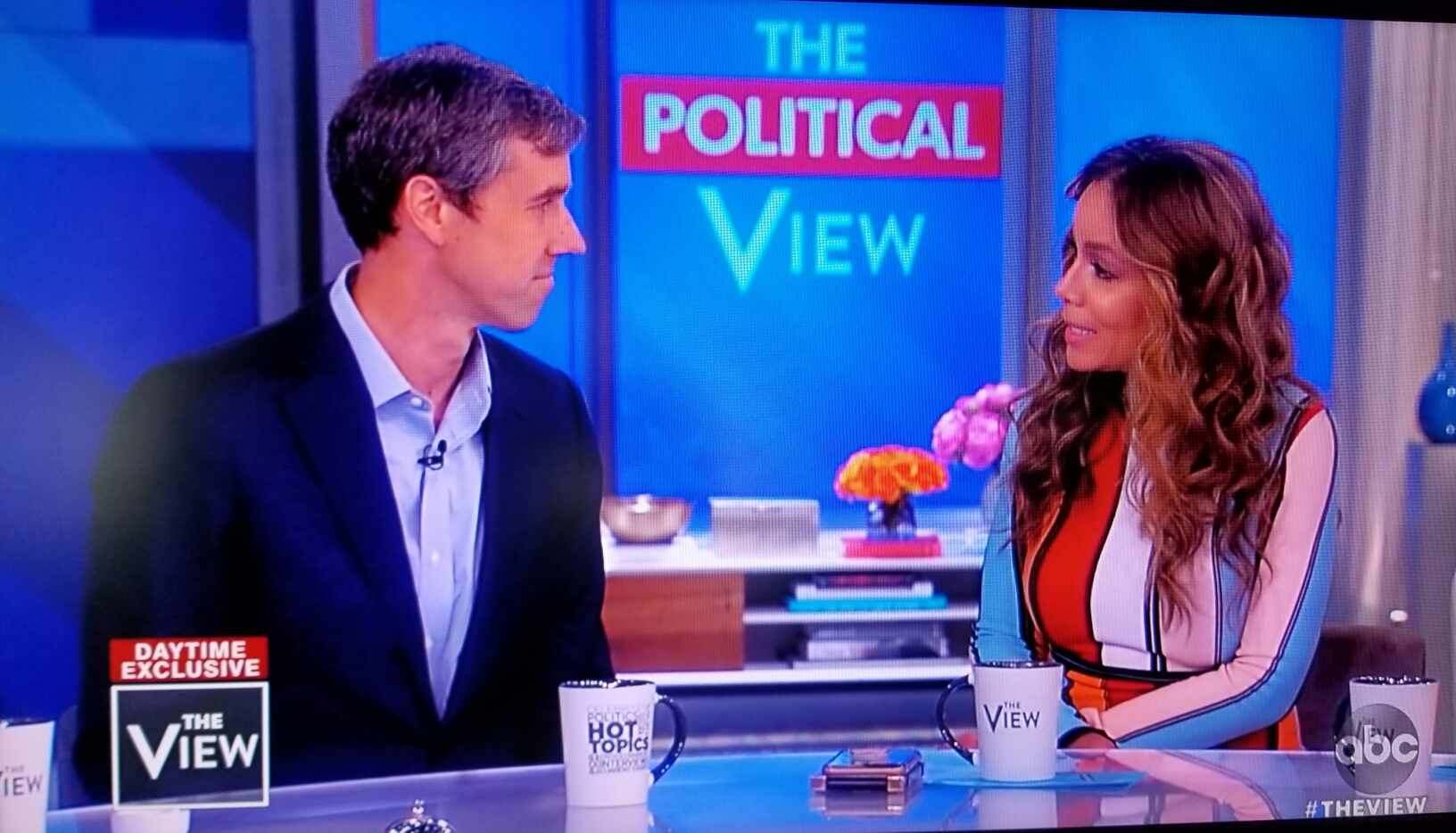 Screen grab from Beto O'Rourke's appearance May 14, 2019, on ABC's The View. At right is...