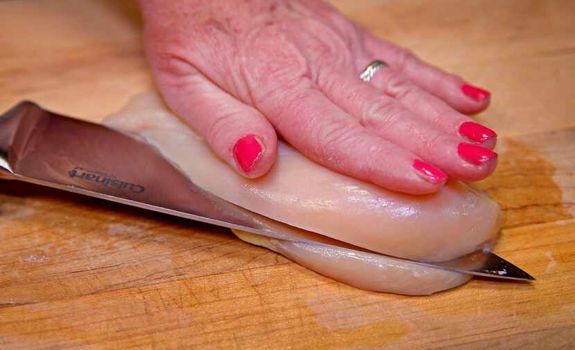 Slice 2 boneless, skinless chicken breast into cutlets