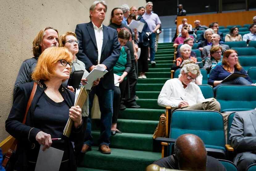 At a Dallas city council meeting on Jan. 8, 2020, people lined up to oppose the proposed...