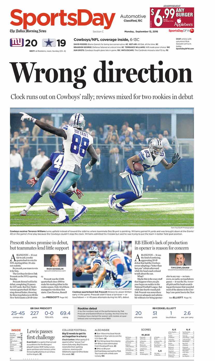 Sept. 12 Dallas Morning News sports cover
