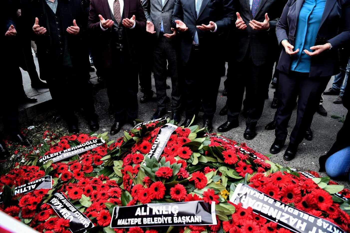 Mayors of main opposition Peoples Republic Party (CHP) prayed after laying wreaths in front...