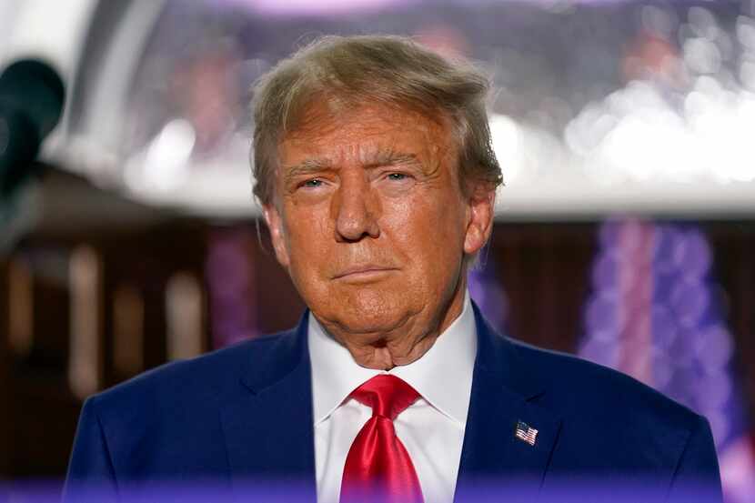 Former President Donald Trump speaks at Trump National Golf Club in Bedminster, N.J., June...