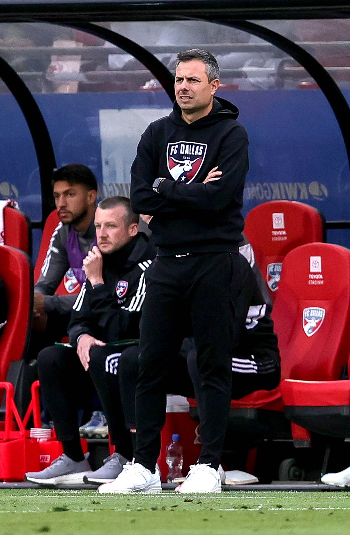 FC Dallas head coach Nico Estevez looks on from the sideline during the game against...
