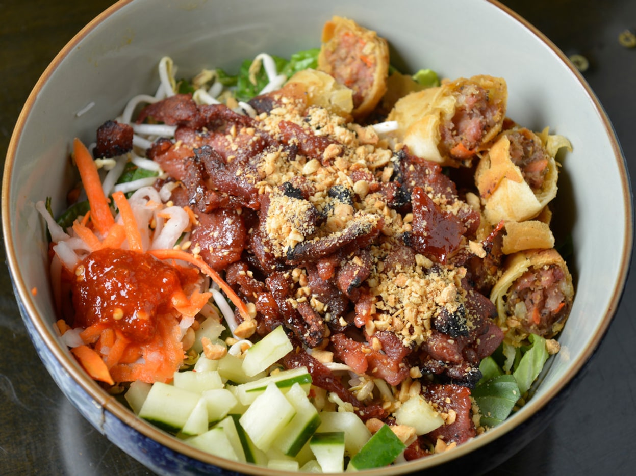 Bun Thit Nuong (charbroiled pork vermicelli) at Cosmo's in Dallas, Texas on July 11, 2018....