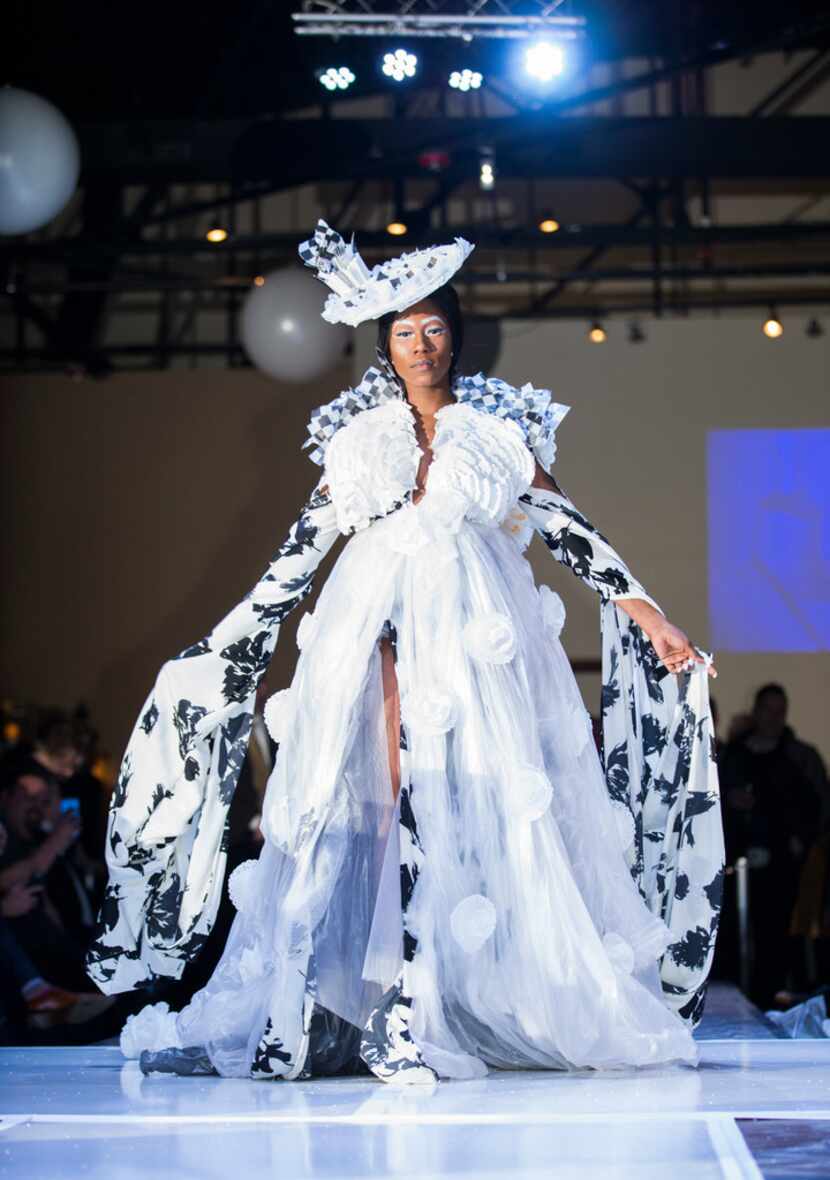 Model Cortni Wright's dress is decorated with muffin cups that appear to look like lace. She...