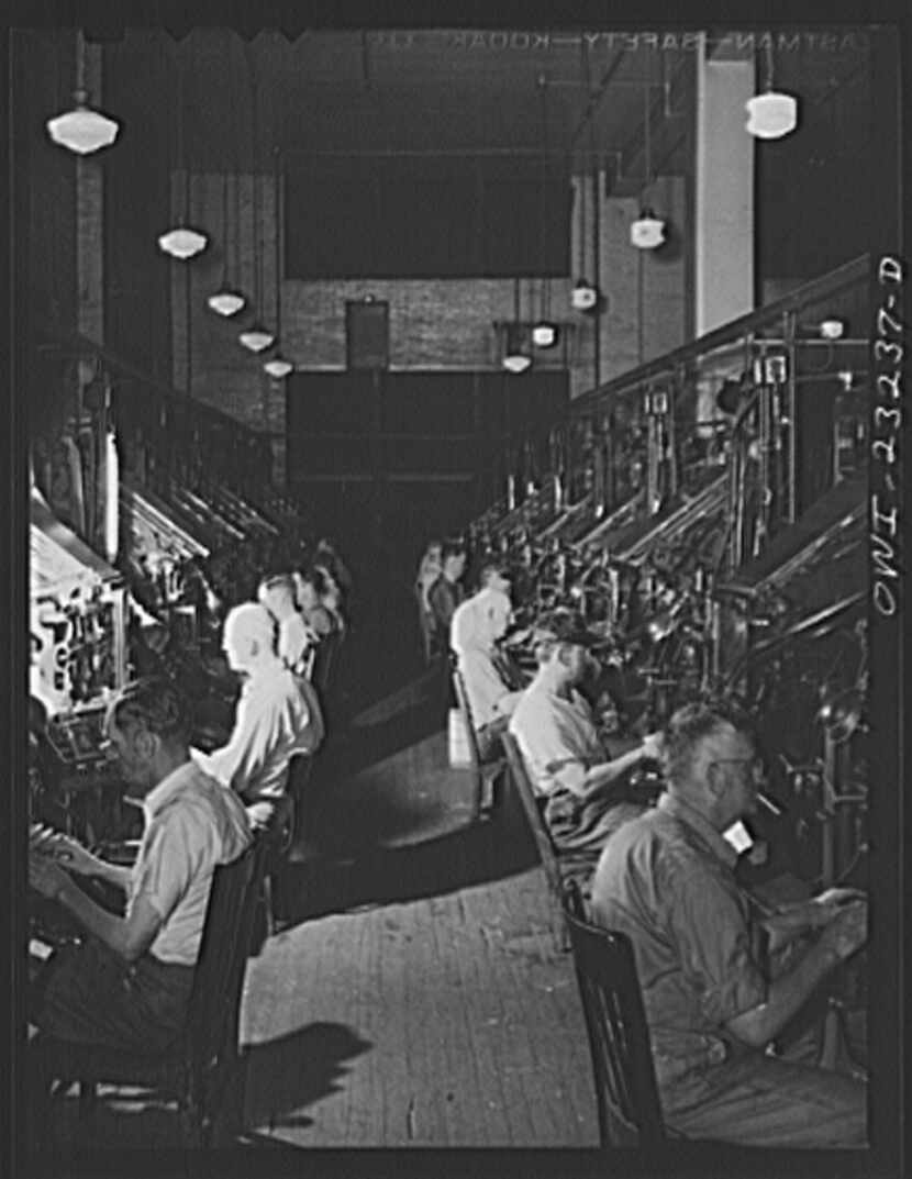 Linotype machine operators at The Dallas Morning News in April 1943.
