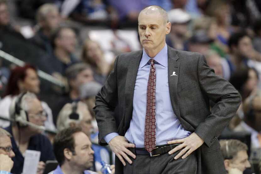 Dallas Mavericks head coach Rick Carlisle after a Oklahoma City Thunder made basket during...