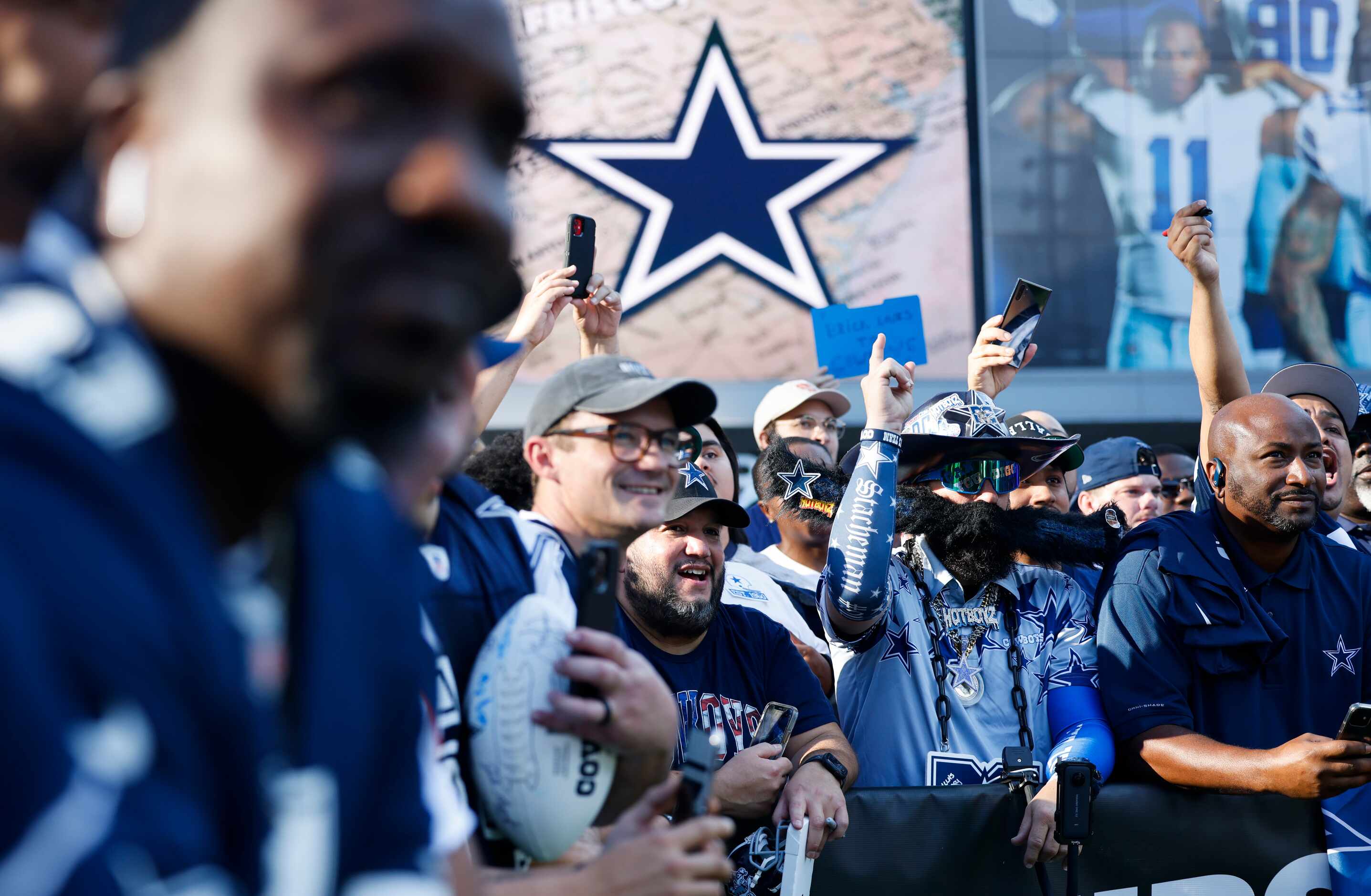 Dallas Cowboys fans gather and cheer during the recording of ESPN’s First Take in the...