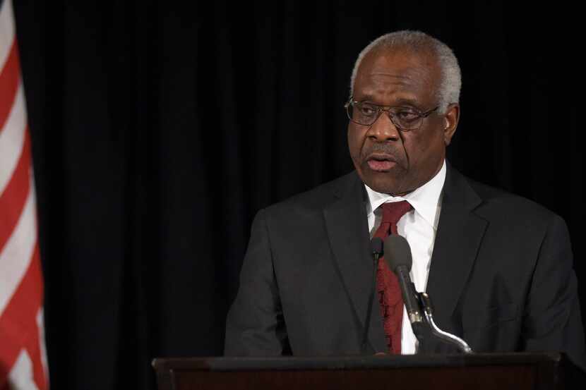 Supreme Court Justice Clarence Thomas speaks at the memorial service for Supreme Court...