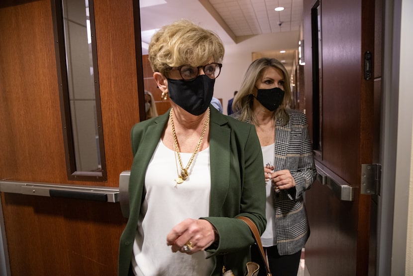 Dion (left) and Pangburn enter the hearing room at the Reagan building.