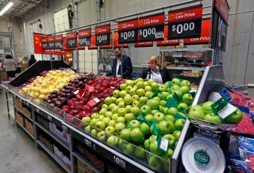A produce display set up for training purposes at Wal-Mart's new 'Talent Center' in Irving.