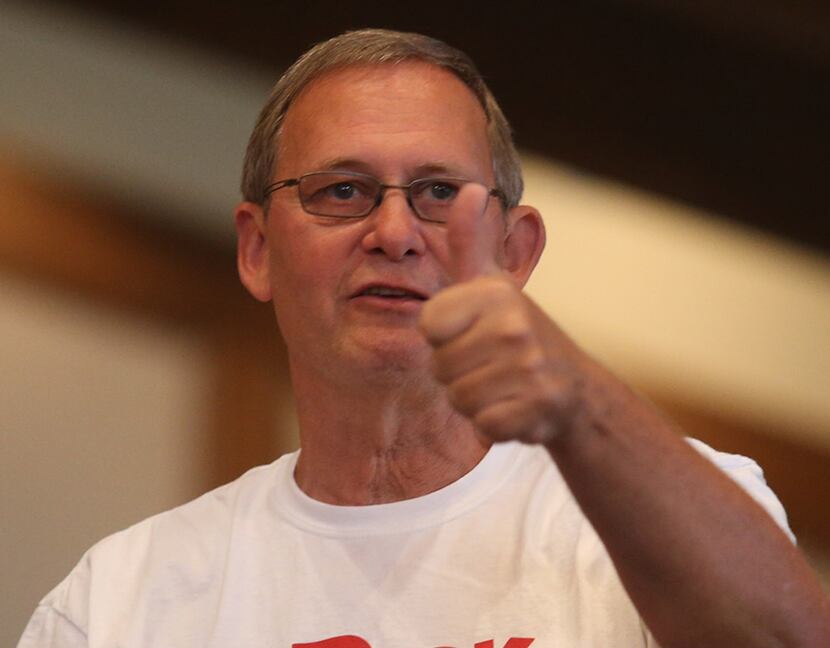 Irving Mayoral candidate Rick Stopfer, gives the thumbs up, when intering his election...