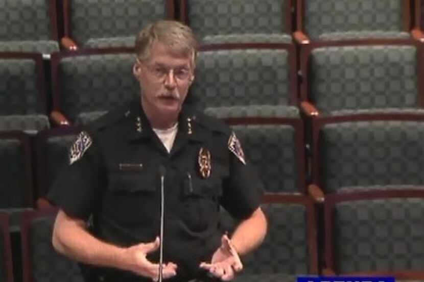 Frisco Police Chief John Bruce addresses the Frisco City Council during a previous meeting. 