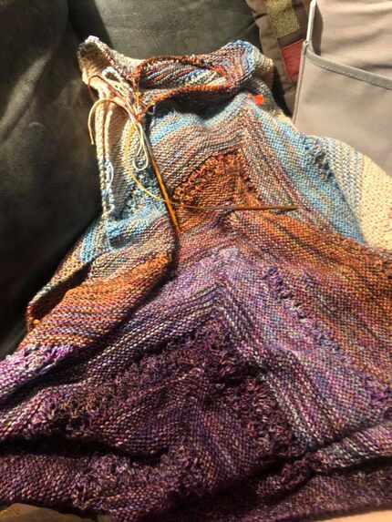 Angela Turnage of Dallas knitted this wrap. Knitting brings her solace.