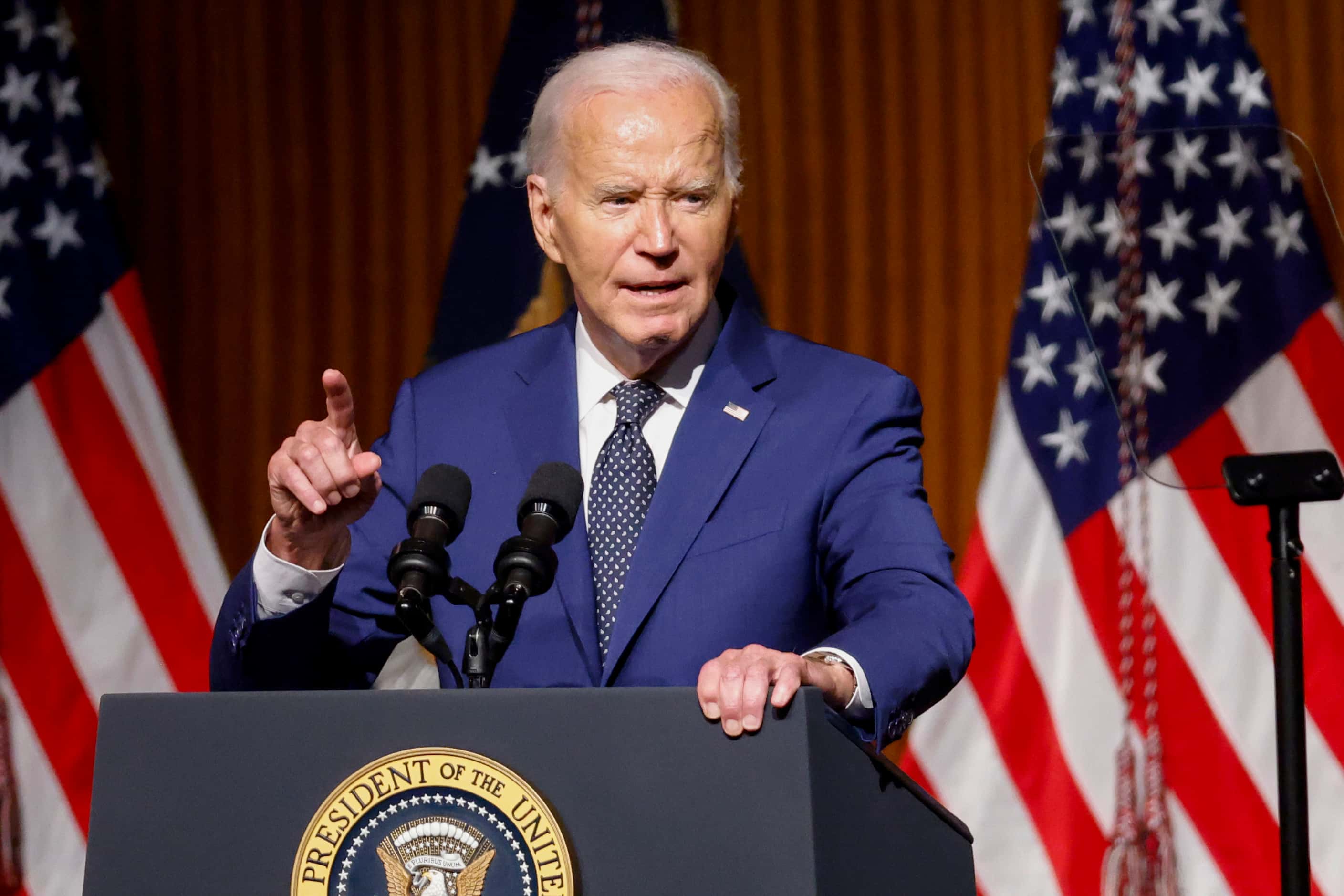 President Joe Biden gives remarks during an event commemorating the 60th anniversary of the...