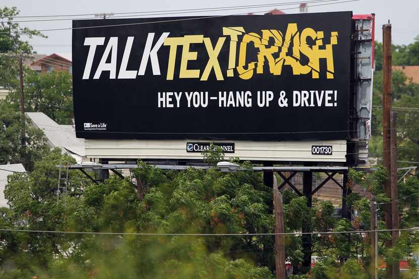 An anti-texting billboard on the southbound side if Interstate 35E south of the Colorado...