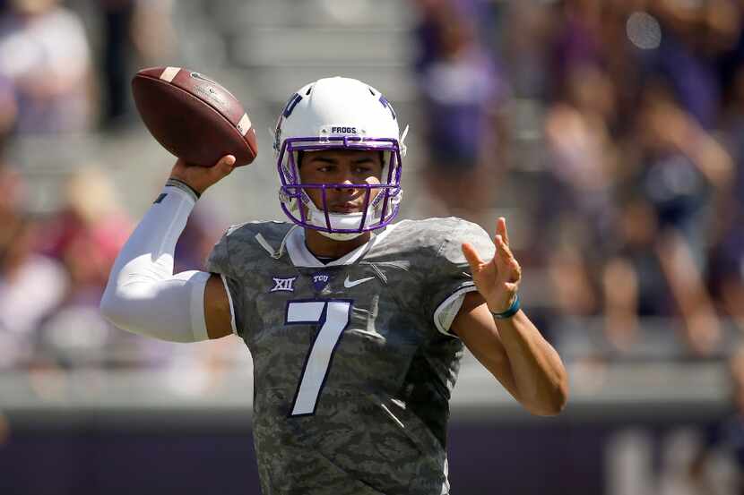 TCU quarterback Kenny Hill (7) trows in the first half of an NCAA college football game...