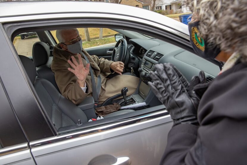 Jim Holacka waved goodbye to Francia De La Rosa after she handed him a meal and a bingo card...