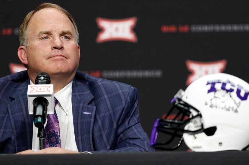 TCU head coach Gary Patterson listens to a reporter's question on the first day of Big 12...