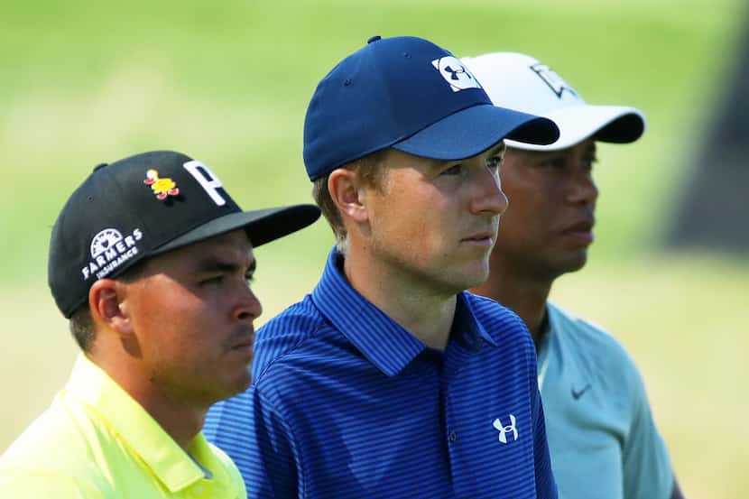 NEWTOWN SQUARE, PA - SEPTEMBER 06:  (L-R) Rickie Fowler of the United States Jordan Spieth...