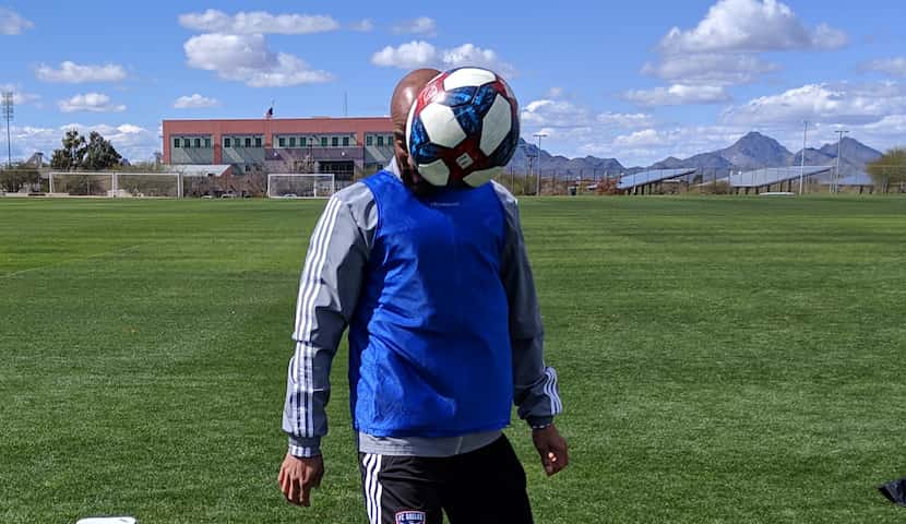 FC Dallas assistant coach Peter Luccin keeps his eye on the ball. (2-19-19)