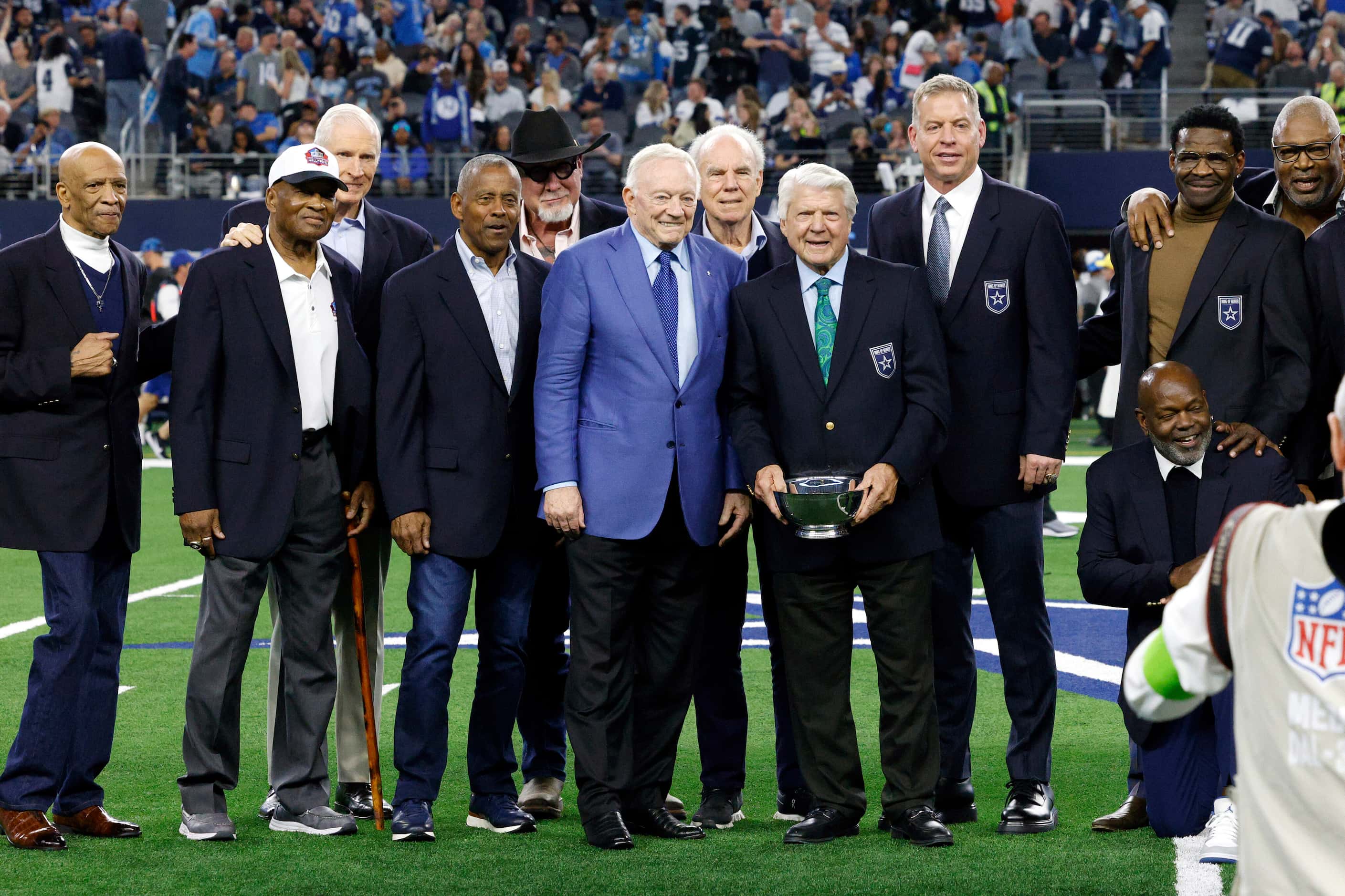 Dallas Cowboys owner Jerry Jones and former Cowboys head coach Jimmy Johnson along with...
