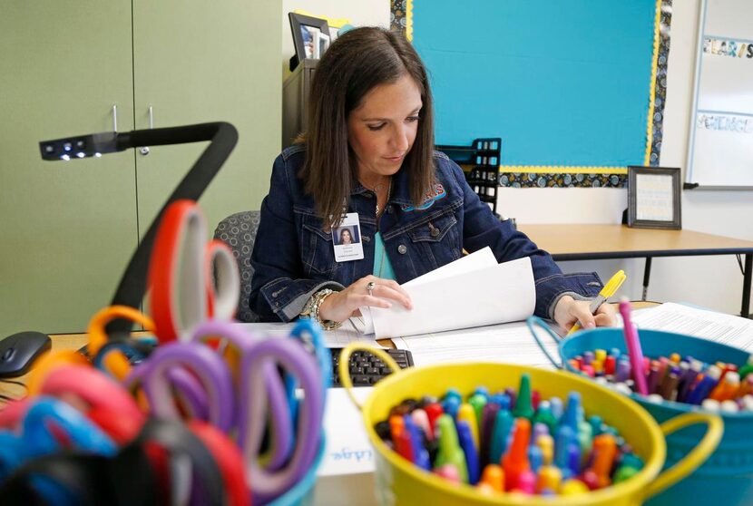 
Fourth-grade teacher Kady Berridge works on lesson plans in her room at Norris Elementary. 
