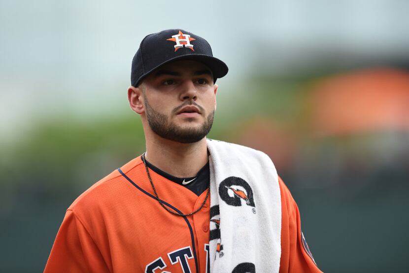 Houston Astros pitcher Lance McCullers walks to the dugout before playing the Baltimore...