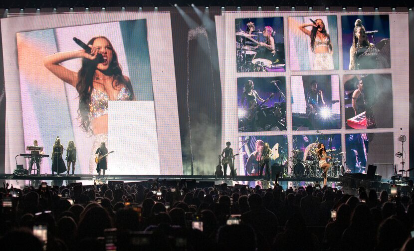 Singer-song writer Olivia Rodrigo performs in concert during her Guts World Tour at the...