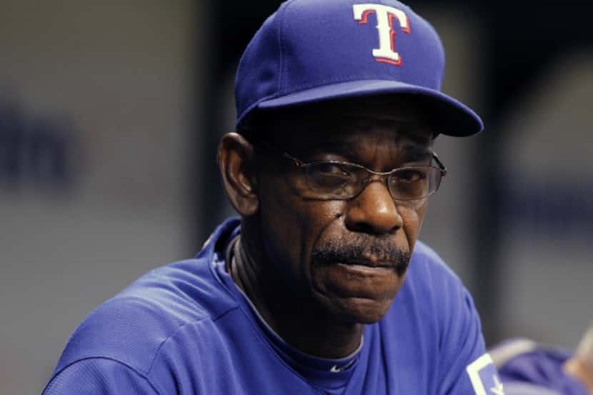 Texas Rangers manager Ron Washington (38) in the dugout against the Tampa Bay Rays at...