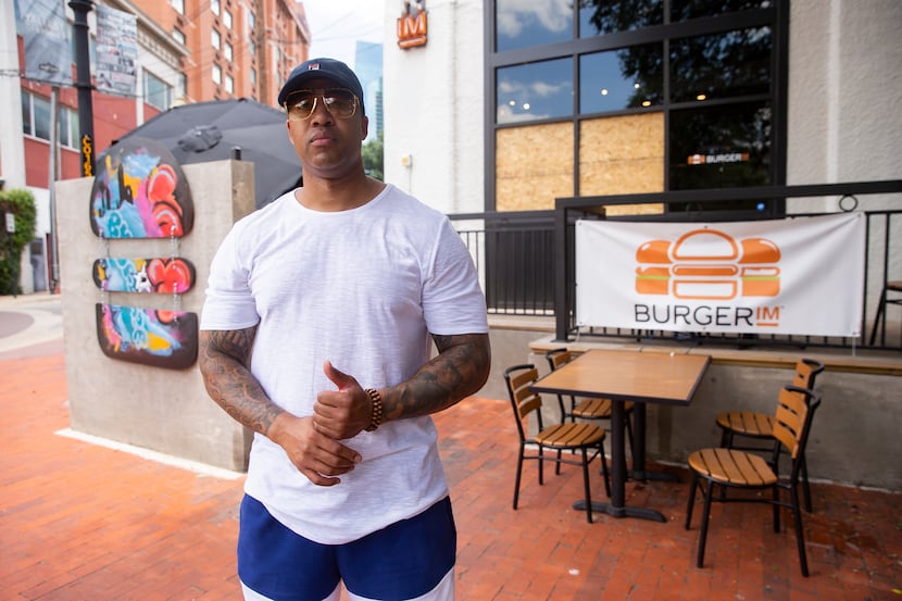 Owner Wes Williams stands outside of BurgerIM on Sunday morning, May 31, 2020 in Dallas....