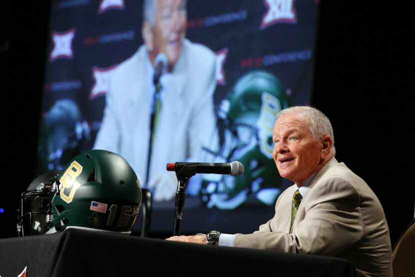 New Baylor head football coach Jim Grobe speaks during the Big 12 Conference Football Media...