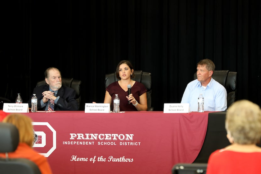 From left, Terry Gilmore, Bianca Washington and Duane Kelly speak during a candidate forum...