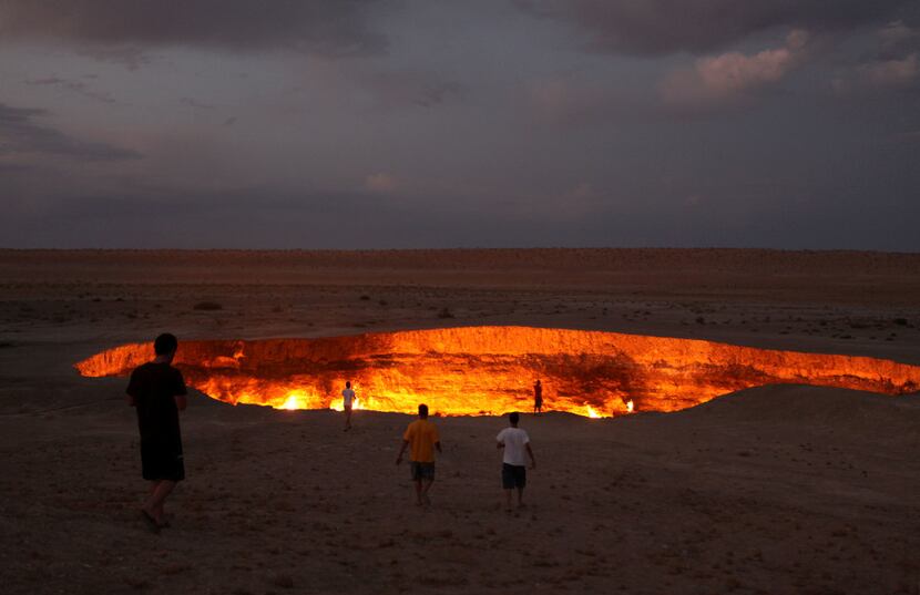 A 200-foot-wide pit of burning natural gas in the Turkmenistan desert is known as the...
