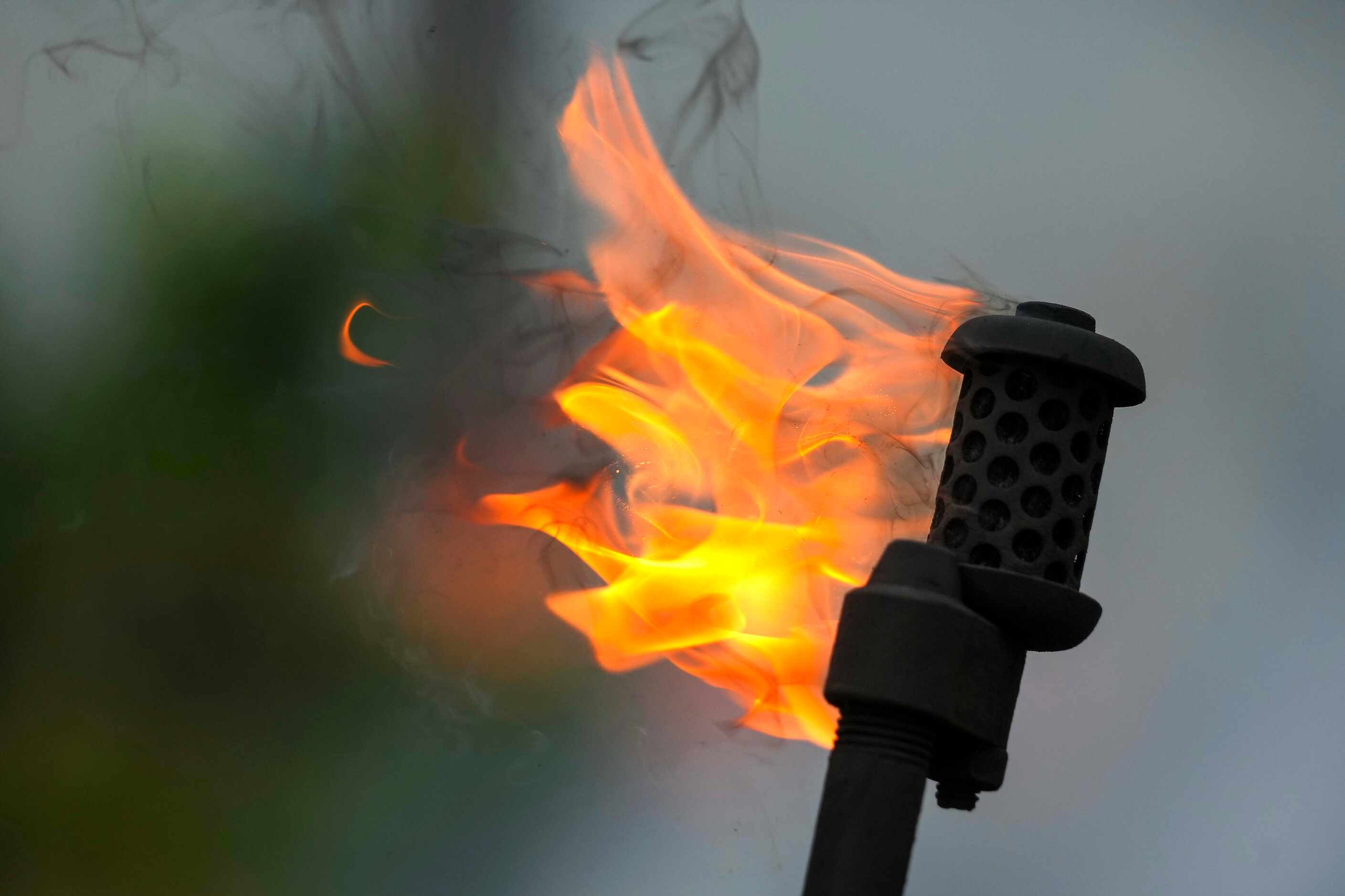 Flames flicker from a drip torch during a prescribed burn at the Roy E. Larsen Sandyland...