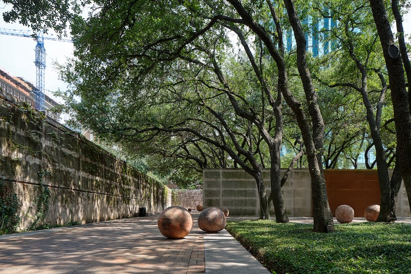 Bosco Sodi's terra cotta works are displayed in the sculpture garden at the Dallas Museum of...