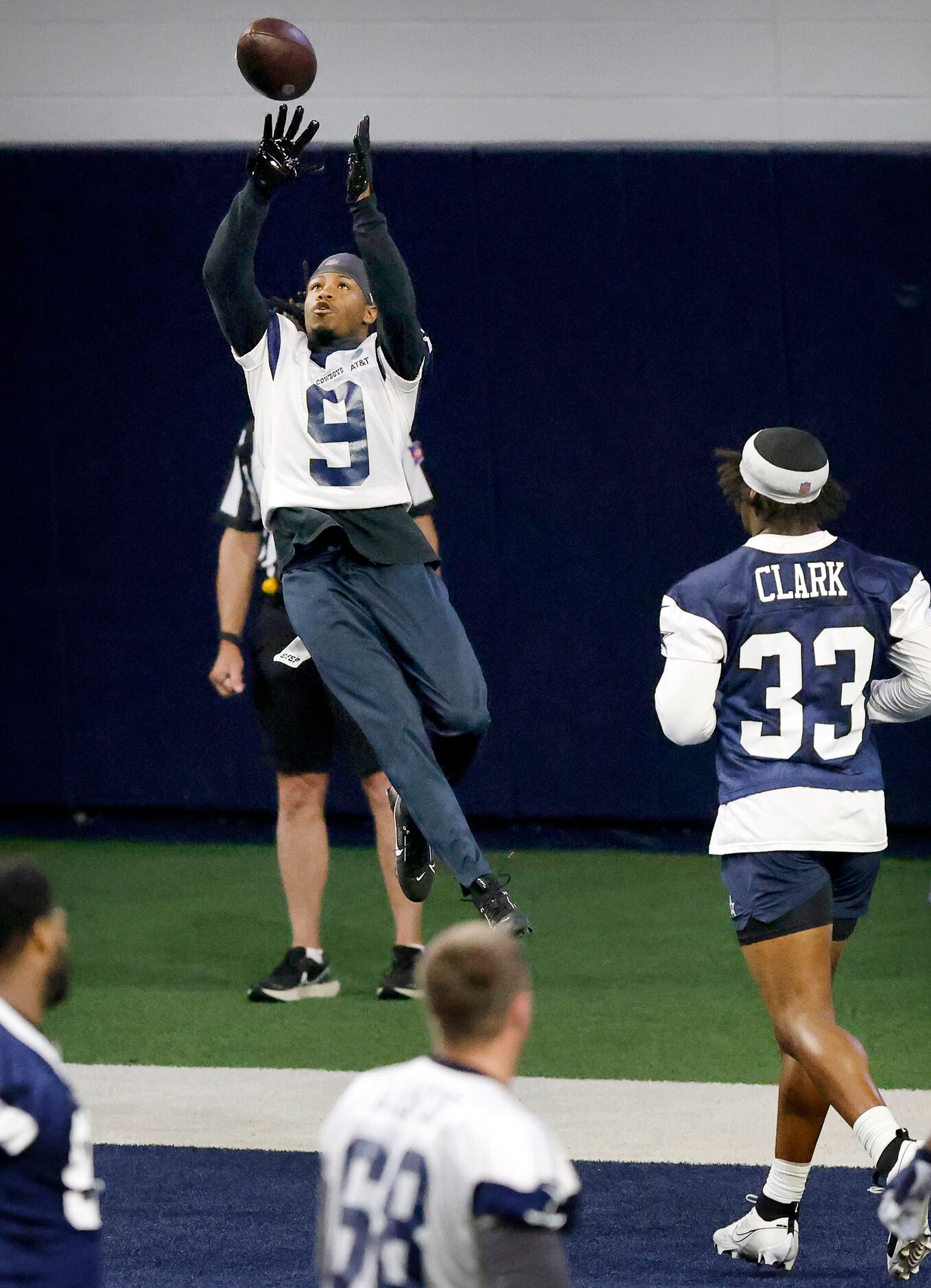 Dallas Cowboys wide receiver KaVontae Turpin (9) caches a pass in the back of the end zone...