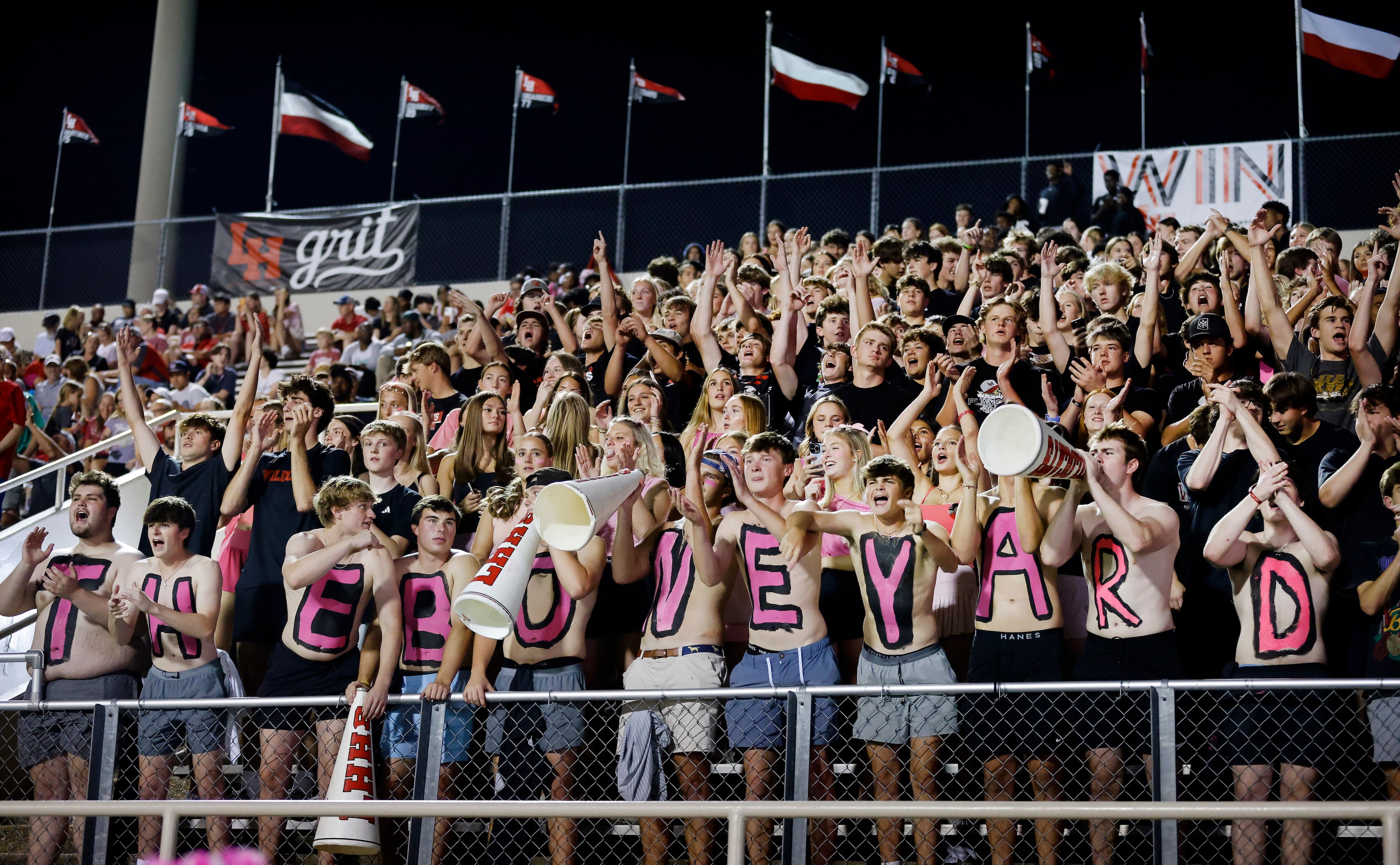 Lake Highlands High students spell out The Boneyard, the nickname for the field at...