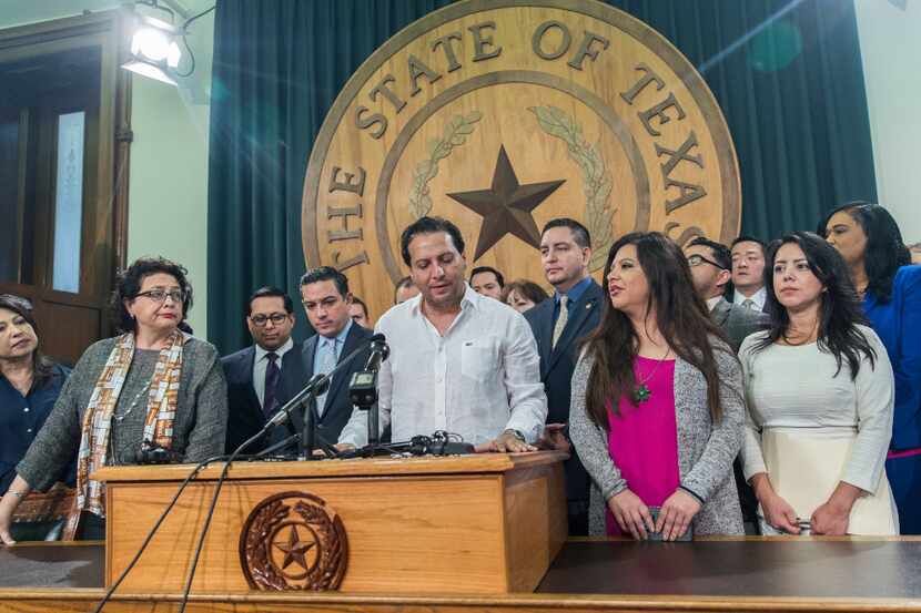 Texas House Rep. Poncho Nevarez of Eagle Pass, shown here with fellow Democrats in 2017,...