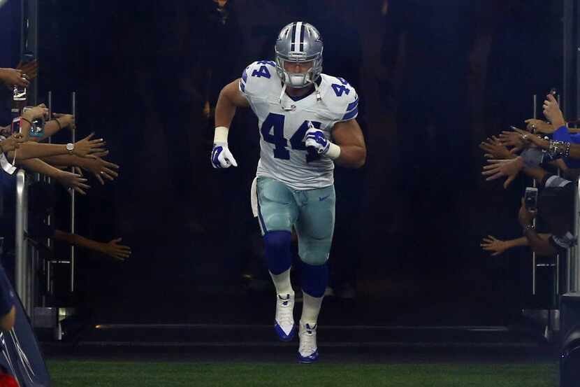 Dallas Cowboys fullback Tyler Clutts (44) is introduced before the New York Giants at AT&T...