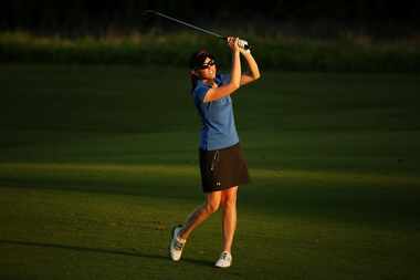 Stephanie Louden, of Frisco, Texas, hits a shot on the third hole during round two of the...