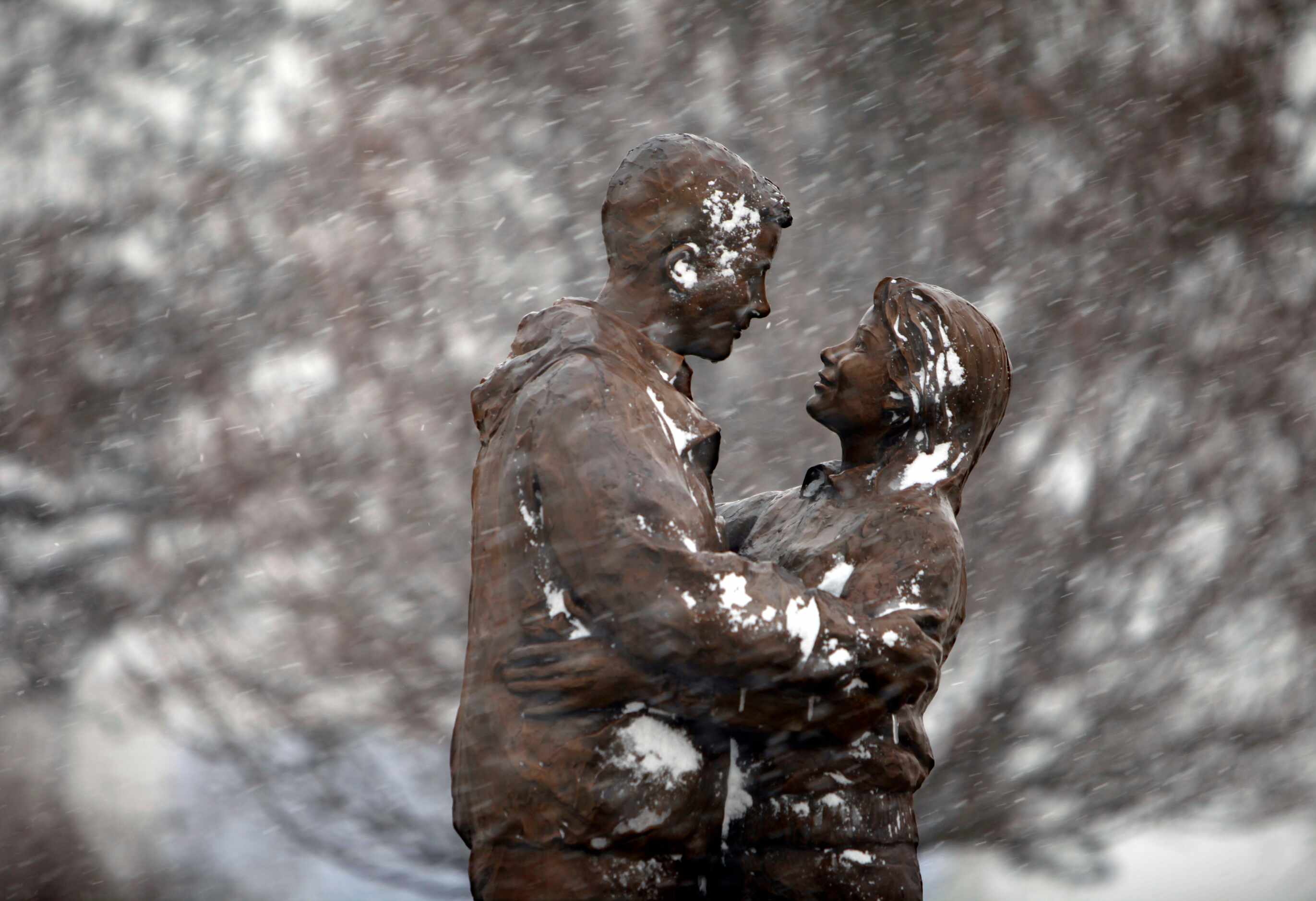 Although students had left for Christmas break, bronze statues at the Mozart Center on the...