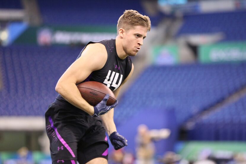 Penn State defensive back Troy Apke performs in a drill at the 2018 NFL Scouting Combine on...